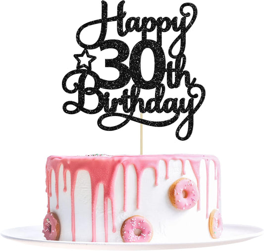 1 Pack Happy 30th Birthday Cake Topper Black Glitter 30 & Fabulous Cheers to 30 Years Old 30th Birthday Cake Pick for Celebrating 30th Birthday Anniversary Party Cake Decorations Supplies