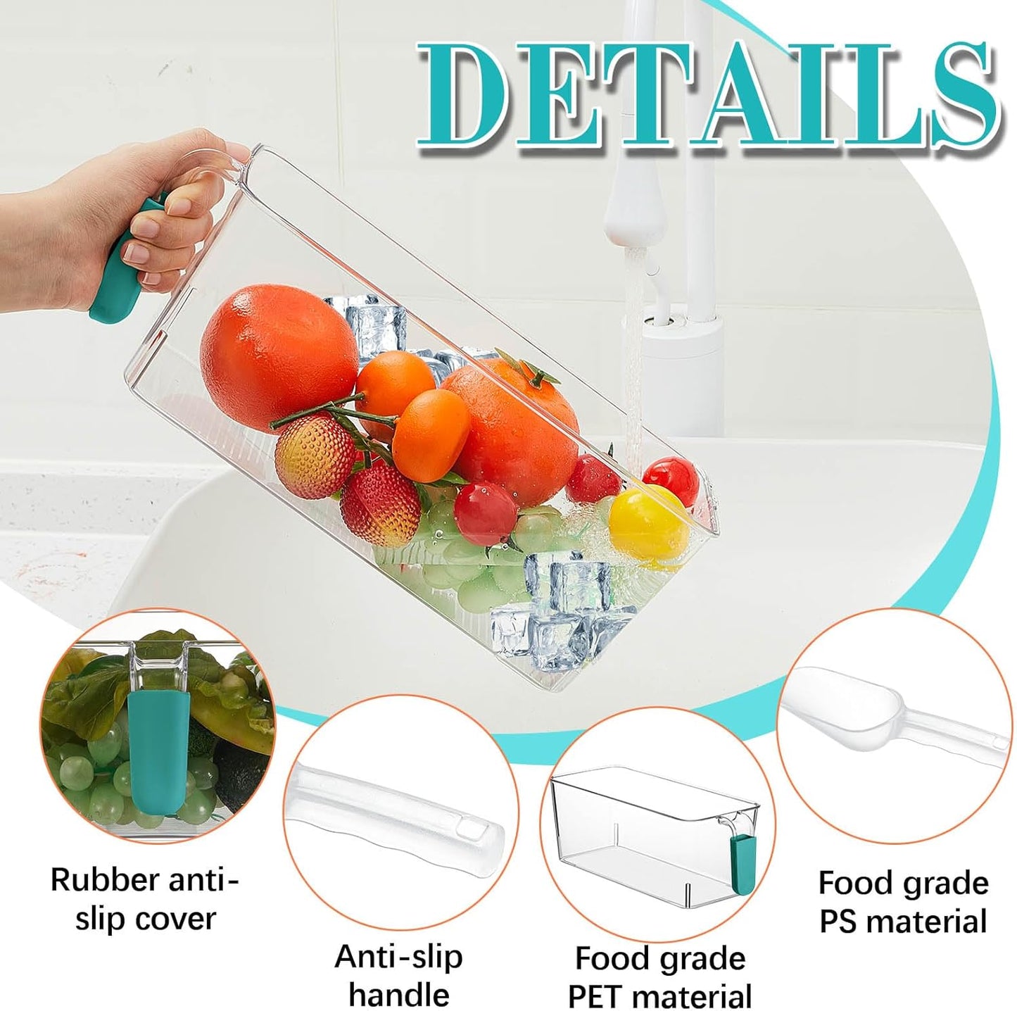 Havawish 2 Set Ice Bin and Flexible Scoop Set Plastic Freezer Ice Bin with Pull Out Handle Clear Storage Bucket for Container with Bucket Scoop (Blue,10.83 x 4.92 x 4.33 in)
