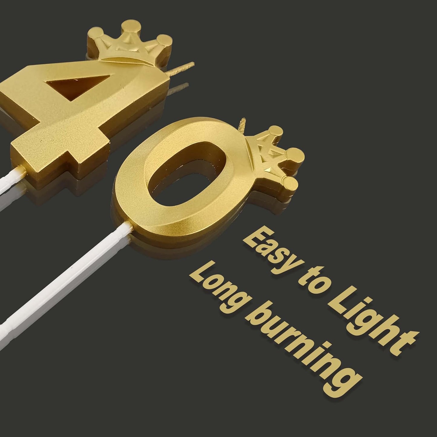 The Number 40 Gold Birthday Candles for Cake is Beautiful Number Candles for 40th Birthday Decorations for Man and Women (Gold-40, Crown)