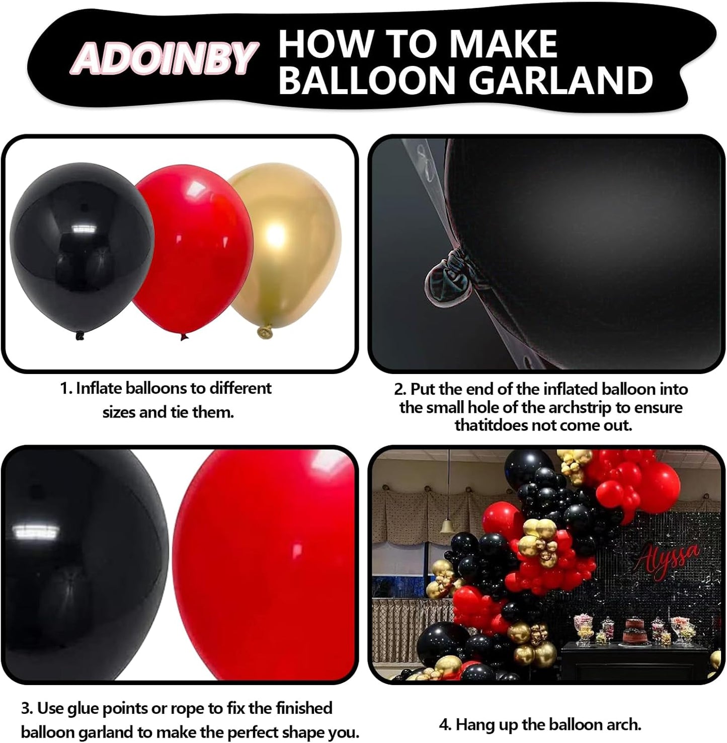 Red and Black Gold Balloons Arch Kit, 140Pcs Different Sizes inch Red Black Gold Balloon and Confetti Party Balloon Garland Kit for Birthday, Wedding, Graduation, Anniversary, Prom Decorations