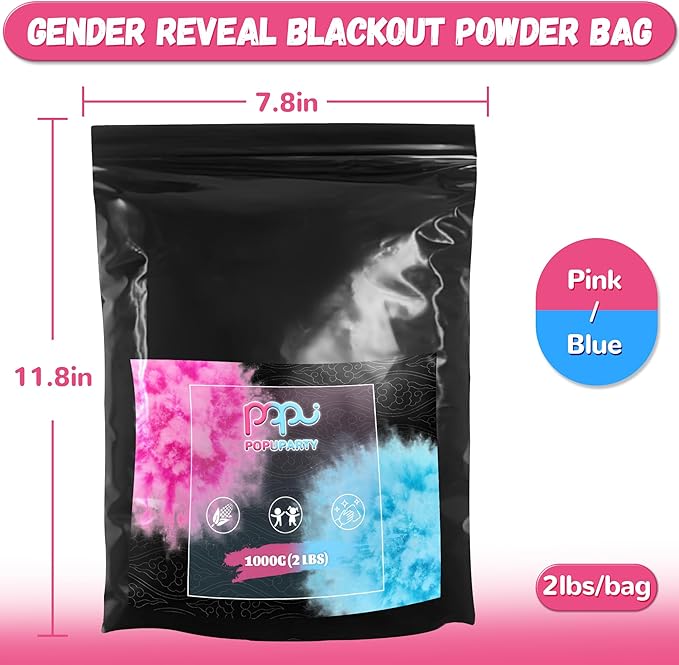 POPUPARTY 2 Pack Black-out Gender Reveal Powder- 2 lbs Pink Powder & 2 lbs Blue Powder – Perfect for Baby Gender Reveal, Car Burnout, Color Toss, Photoshoots, Helicopters