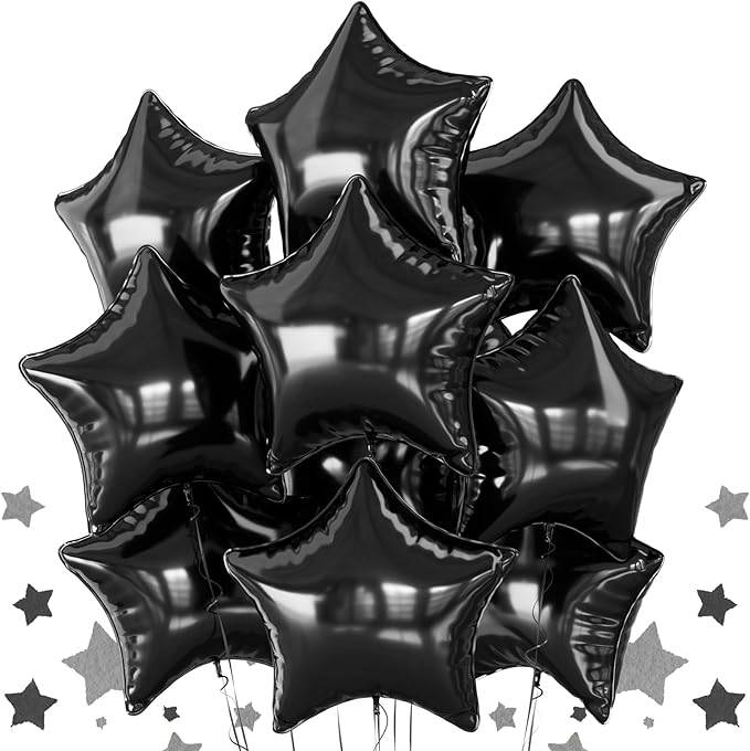 Biapian Black Star Foil Balloons, 10PCS Black Foil Stars Shape Balloons, 18 Inch Stars Balloon for Helium Pentagram Balloon for Birthday, Anniversary, Graduation, Halloween Party Decoration