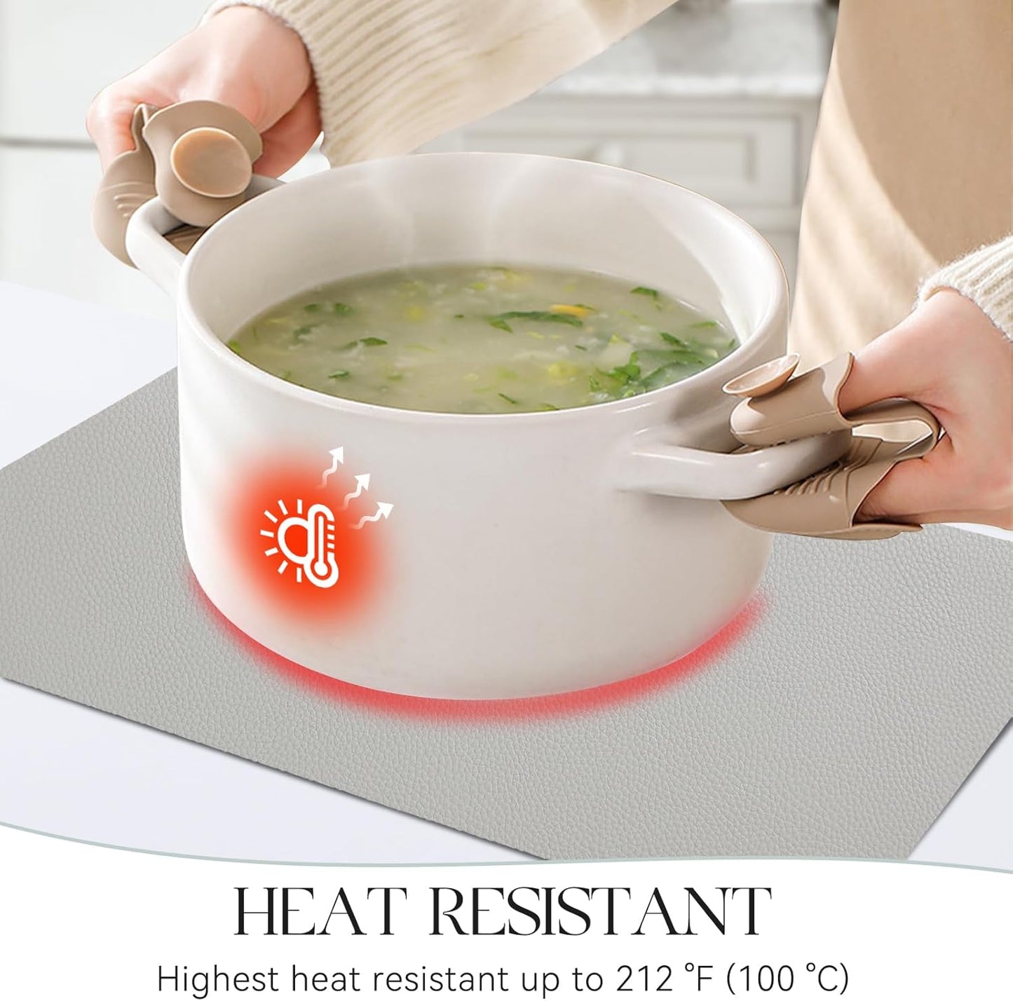 MOSAYT Vinyl Placemats Set of 6, Heat Resistant Place Mats 100% Waterproof Washable & Wipeable Faux Leather Reversible Table Mats for Kitchen Dining Party Outdoor, 12" x 17", Light Grey/Aqua