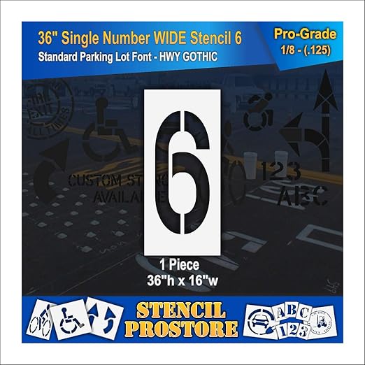 Pavement Stencils - 36 inch Single Number Stencil (Wide) - 6-36" x 16" x 1/8" (128 mil) - Pro-Grade