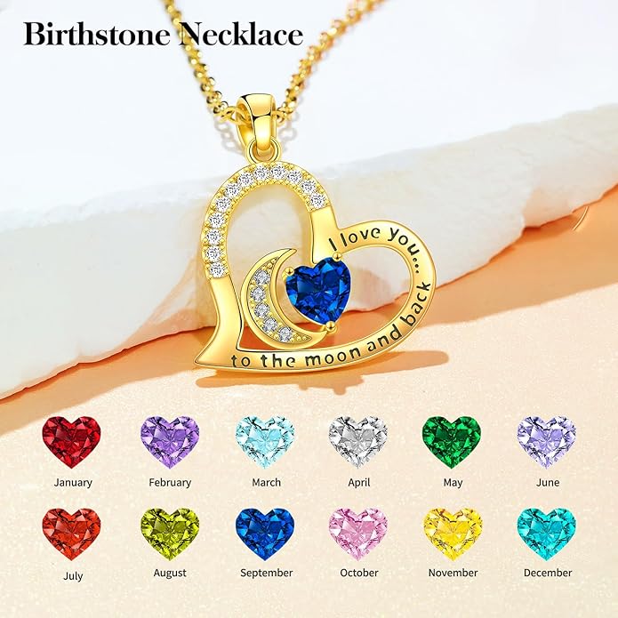 Anniversary Necklace for Women Birthstone Jewelry for Wife Gifts for Her Wife Birthday Gift Ideas Anniversary for Girlfriend I love you to the moon and back Necklaces Filled 925 Sterling Sliver