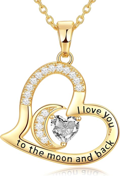 Anniversary Necklace for Women Birthstone Jewelry for Wife Gifts for Her Wife Birthday Gift Ideas Anniversary for Girlfriend I love you to the moon and back Necklaces Filled 925 Sterling Sliver