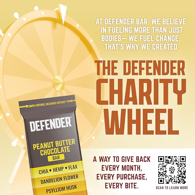 Defender Vegan Protein Bar, Peanut Butter Chocolate, Plant Based Snack Breakfast Bars, Psyllium Husk, High Fiber, Non GMO, Kosher, No Stevia & Sugar Alcohols, 12 Bars, Holiday Gift Item, Stocking Stuffer