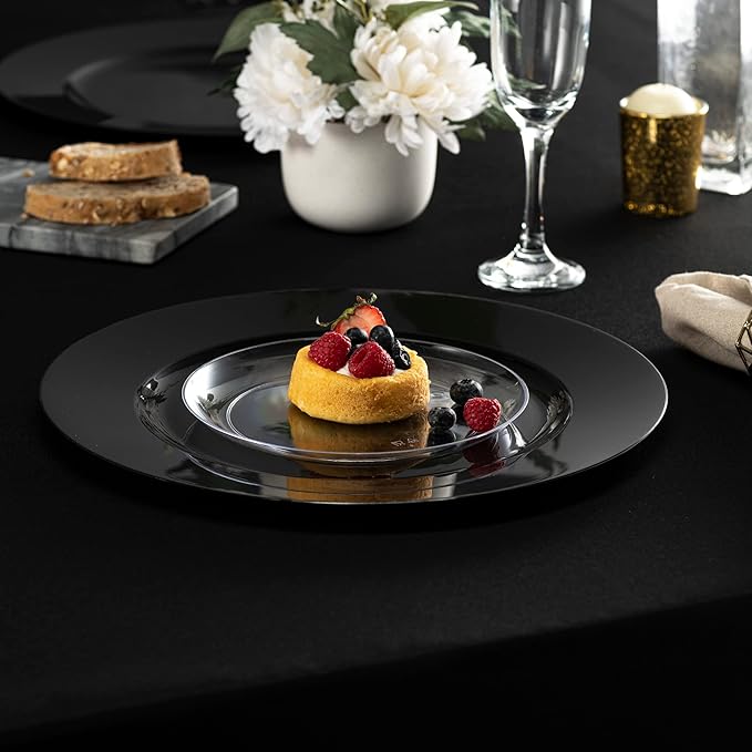 13'' Black Party Chargers Large Plates & Platters Great for Elegant Party's Weddings Tableware Great for Serving dish Black, Pac of 6