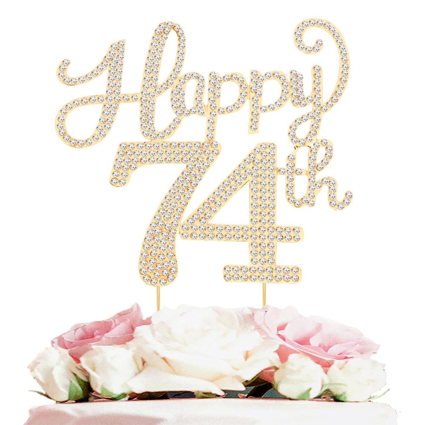 Happy 74th Birthday Decorations,74th Birthday Gold Rhinestone Cake Topper - Cheers to 74 Years Old Bday Party Metal Sparkly Cake Centerpieces Sign.