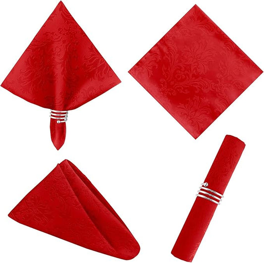 SASTYBALE Christmas Red Jacquard Square Napkin, Damask Wrinkle Resistant Soft Polyester Napkins, Fabric Cloth Dinner Napkins for Wedding, Winter, Holiday, Xmas, Parties, Set of 4 (Red, 20X20 Napkin)