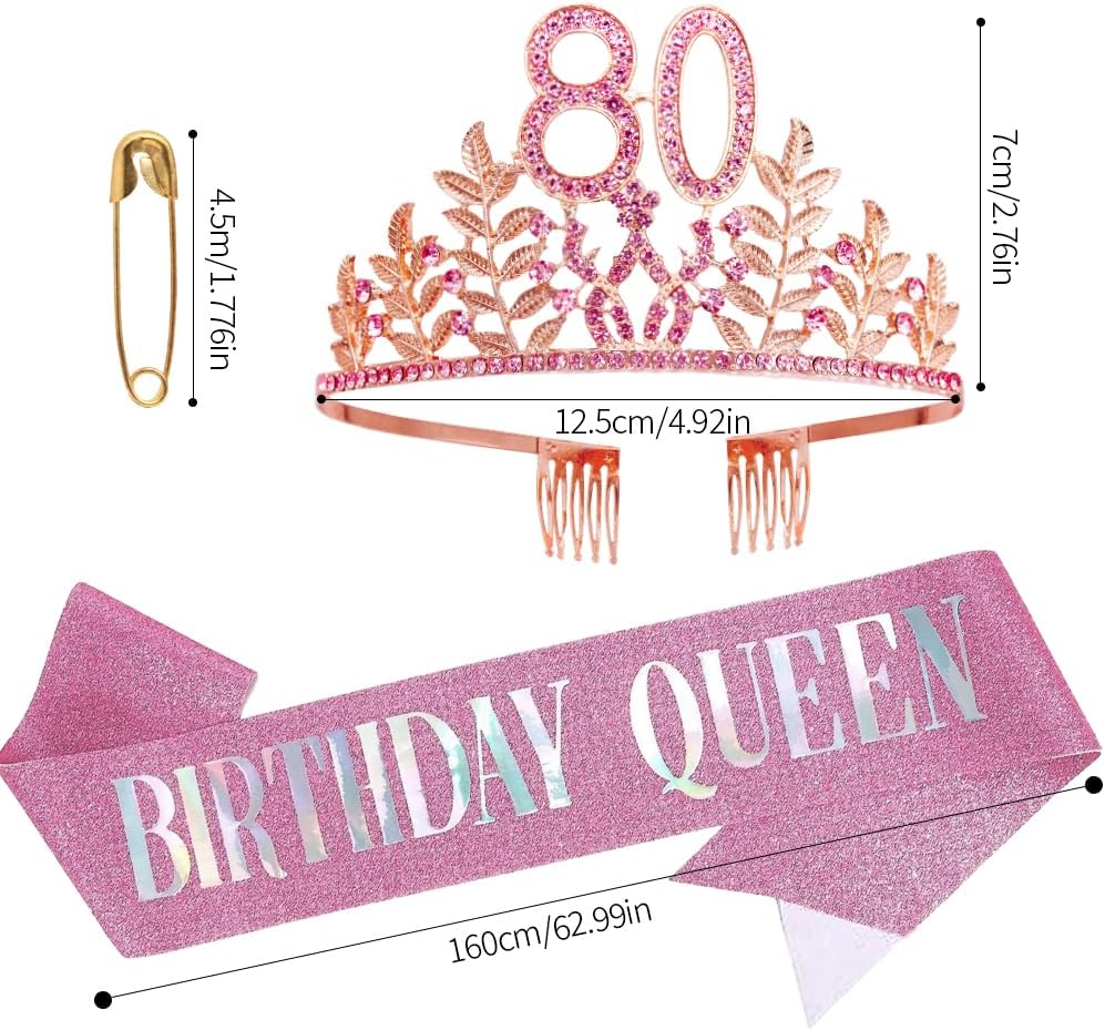 Birthday Sash Tiara Birthday Tiara Rhinestone Crown Rose Gold Birthday Queen Tiara Sash and Tiara for Women Birthday Decor Princess Tiara Cake Topper Crystals Hair Accessories for Party