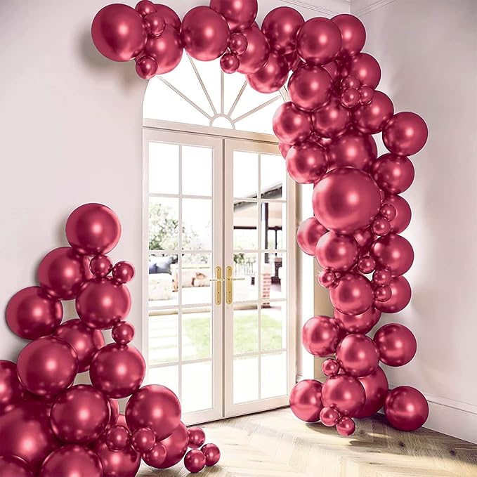 HOUSE OF PARTY Metallic Red Balloons Garland | Red 89 Latex Metallic Balloons for Graduation Decorations, Wedding & Christmas Party Decoration