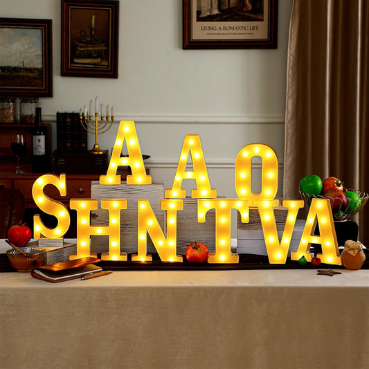 9 Pcs Shana Tova Large LED Letter Signs Rosh Hashanah Decor LED Lights Battery Powered Shana Tova Party Table Decorations for Party Rosh Hashanah Tabletop Decorations