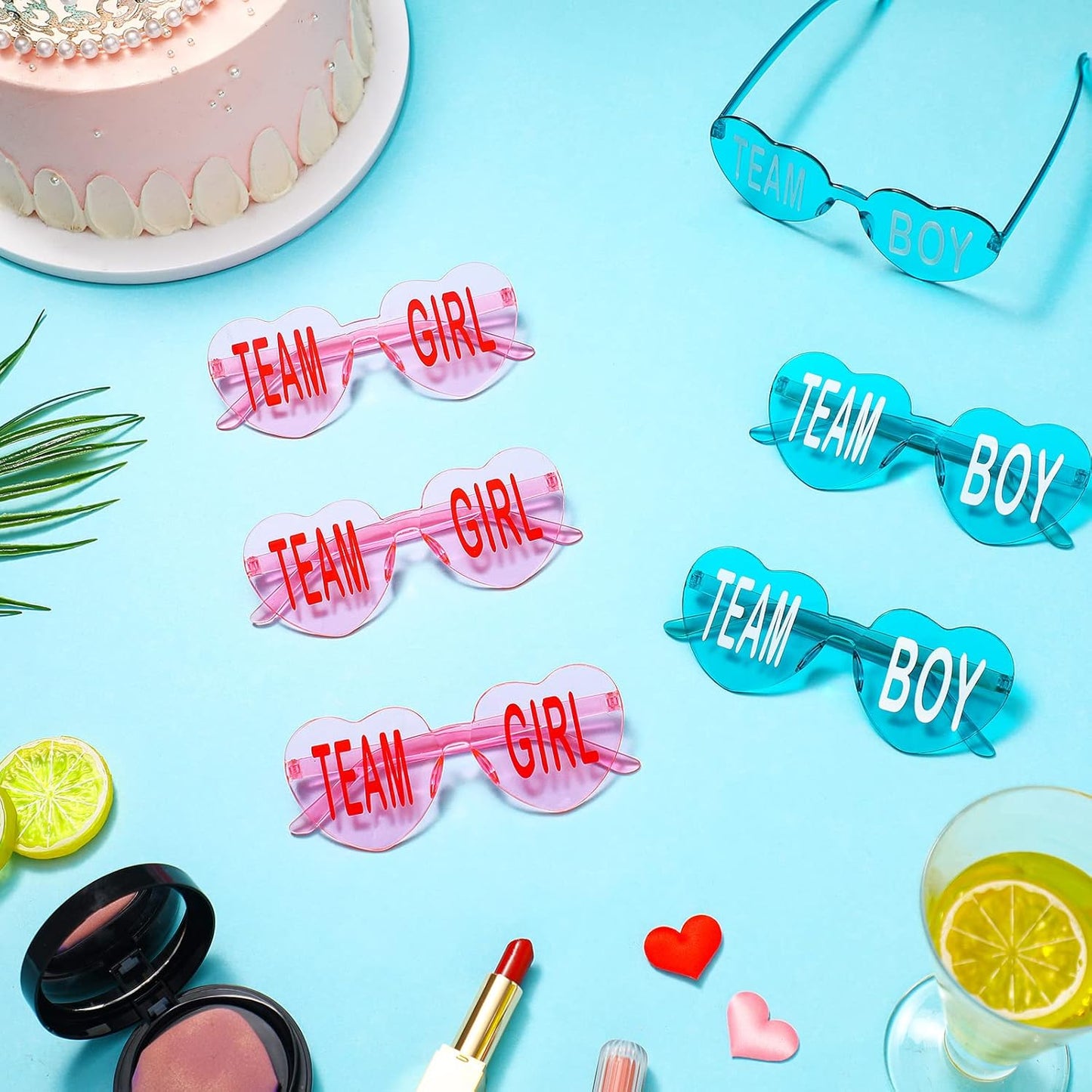 Konohan Gender Reveal Glasses Blue and Pink Sunglasses Frameless Team Girl and Team Boy Decor for Gender Reveal Party