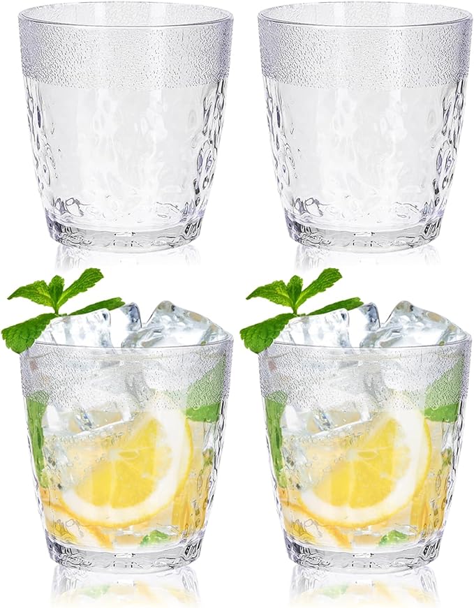 4Pcs Plastic Drinking Glasses, Plastic Tumblers Reusable Drinking Cups, Clear Acrylic Glasses Drinkware 6.8oz, Stackable Unbreakable Juice Glasses for Beer Wine Juice Milk, Party and Picnic