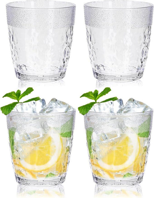 4Pcs Plastic Drinking Glasses, Plastic Tumblers Reusable Drinking Cups, Clear Acrylic Glasses Drinkware 6.8oz, Stackable Unbreakable Juice Glasses for Beer Wine Juice Milk, Party and Picnic