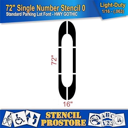 Pavement Stencils - 72 inch Single Number Stencil - 0-72" x 16" x 1/16" (63 mil) - Light-Duty