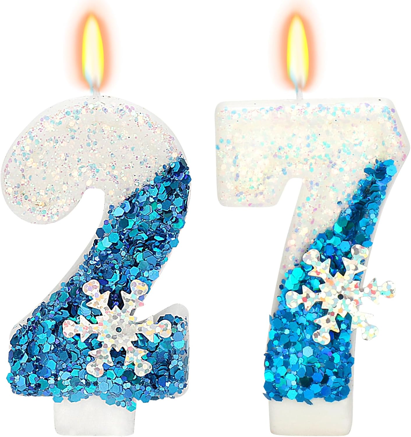 Snow Themed Birthday Candles, Birthday Candle for Party Supplies, Winter Birthday Party Supplies, 2.76 inch Number 27 Candle Cake Topper Decoration (Number 27)