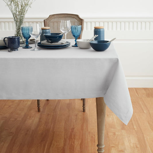Solino Home Linen Tablecloth for Rectangle Tables 60 x 108 Inch - 100% Pure Linen Silver Cloud Table Cloth - Fete, Machine Washable Cloth Tablecloth for Fall, Autumn, Thanksgiving