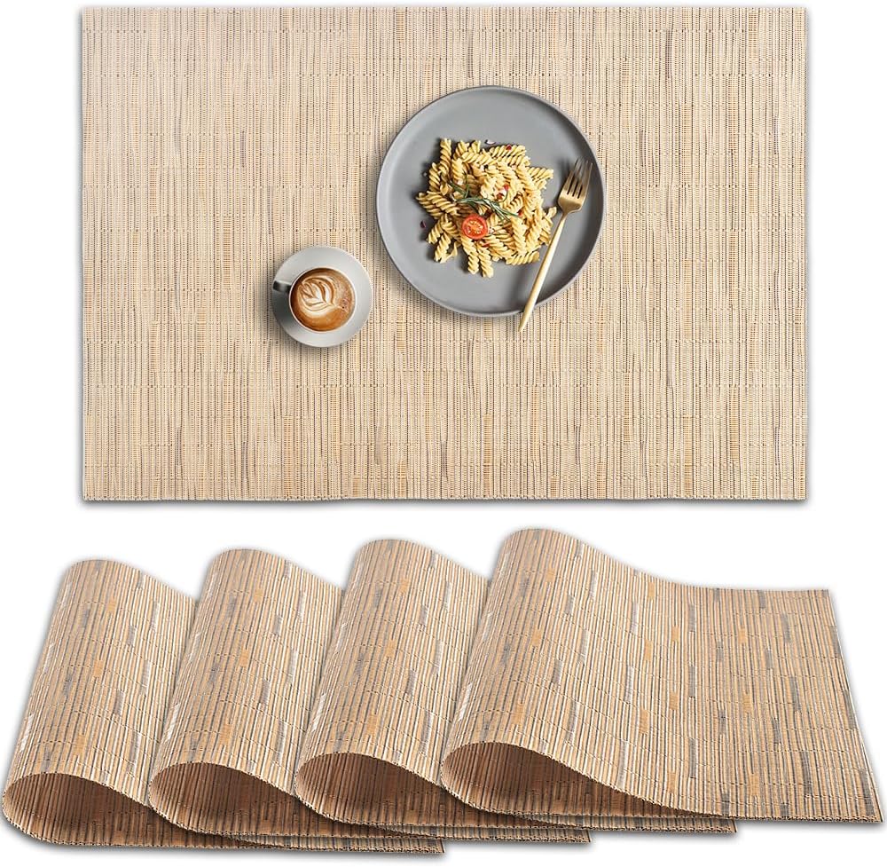 homEdge PVC Placemat, 4 PCS of Non-Slip Heat Resistant Place Mats, Washable Vinyl Placemats, Set of 4-Tan