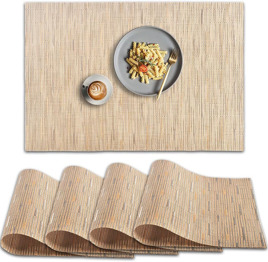 homEdge PVC Placemat, 4 PCS of Non-Slip Heat Resistant Place Mats, Washable Vinyl Placemats, Set of 4-Tan