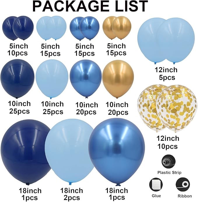 Navy Blue and Gold Balloons Arch Kit 164pcs Pastel Blue Gold Balloons Garland Kit in Different Sizes 5 10 12 18inch for Wedding Bridal Shower Baby Shower Birthday Party Decorations