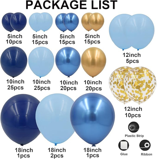 Navy Blue and Gold Balloons Arch Kit 164pcs Pastel Blue Gold Balloons Garland Kit in Different Sizes 5 10 12 18inch for Wedding Bridal Shower Baby Shower Birthday Party Decorations