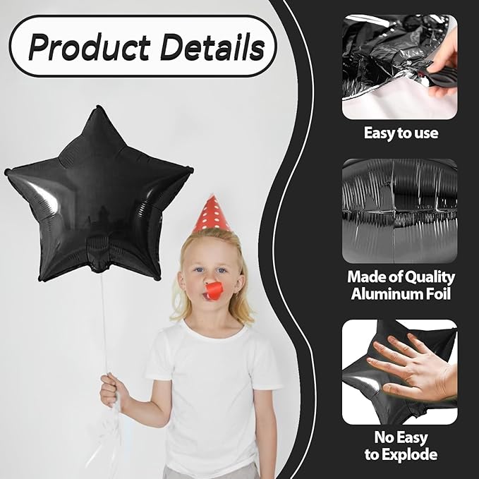 Biapian Black Star Foil Balloons, 10PCS Black Foil Stars Shape Balloons, 18 Inch Stars Balloon for Helium Pentagram Balloon for Birthday, Anniversary, Graduation, Halloween Party Decoration