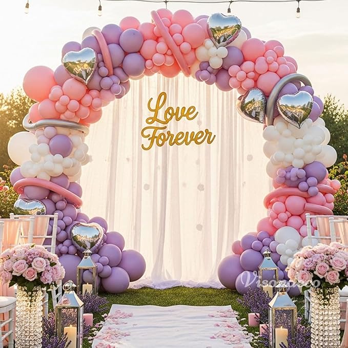 Pink and Purple Balloon Arch Kit - Purple and Pink Balloons Garland with Silver Heart Foil for Girls Birthday Party, Baby Shower, Wedding, Bridal Shower, and Princess Theme Decorations