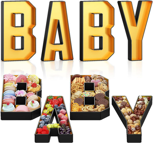 Baby Charcuterie Board Letters Fillable, Baby Cardboard Letters for Charcuterie, Gold Baby Letters for Baby Shower Gender Reveal Birthday Decoration, Baby Letter Tray for Food Chocolate Cupcake Candy