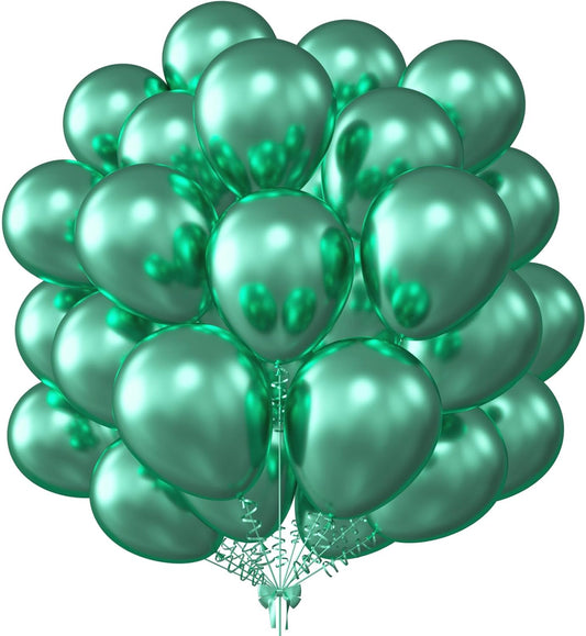 KALOR 10 Inch Metallic Green Balloons, 100 Pcs Latex Helium Metallic Balloons for Kid's Birthday Party Baby Shower Wedding Graduation Graduation Party Decorations