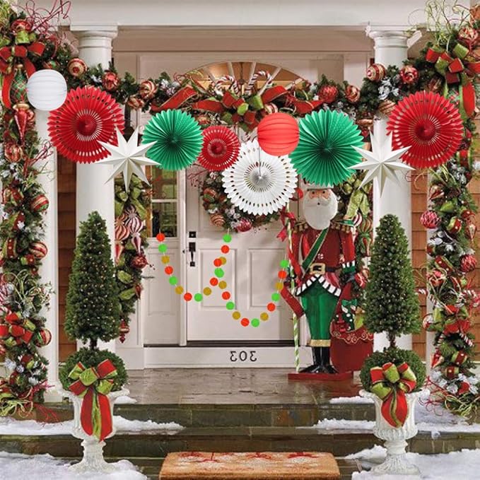 Christmas Party Decoration Set of Hanging Tissue Paper Fans Circle Garland Paper Lanterns for Italian Party Graduation Wedding Birthday Backdrop