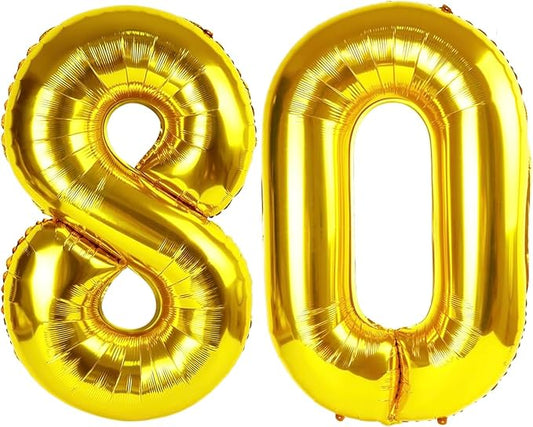 Gold Number 80 Balloon 40 inch, 80 Number Balloons, 80th Gold Birthday Decorations, 80 Year Old Women Men Golden Party Supplies