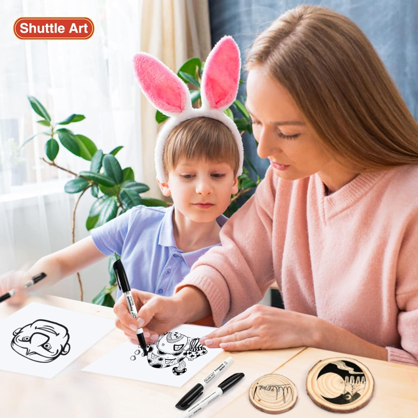 Shuttle Art 24 Black Permanent Markers Fine Tip Markers, Perfect on Plastic, Wood, Stone, Metal and Glass for Doodling, Coloring, Marking, School Supplies