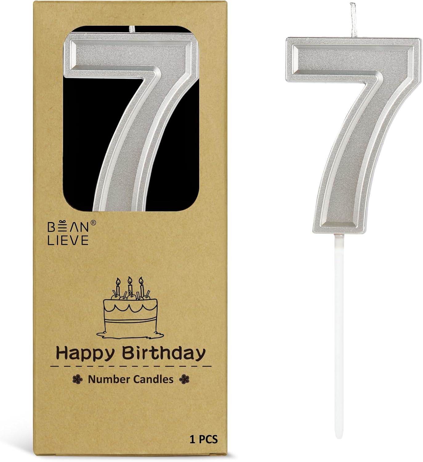 BEAN LIEVE Silver Birthday Candles Number 7, Silver Number Candles, Cake Number Candles for Birthday Parties and Wedding Anniversary Celebrations