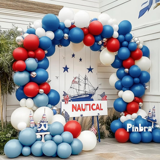 Red Blue White Balloon Garland Double Stuffed Royal Blue Red Balloons Pearl White Sand Pastel Latex Balloon Arch Kit for Birthday 4th of July Graduation Wedding Nautical Patriotic Party Decorations