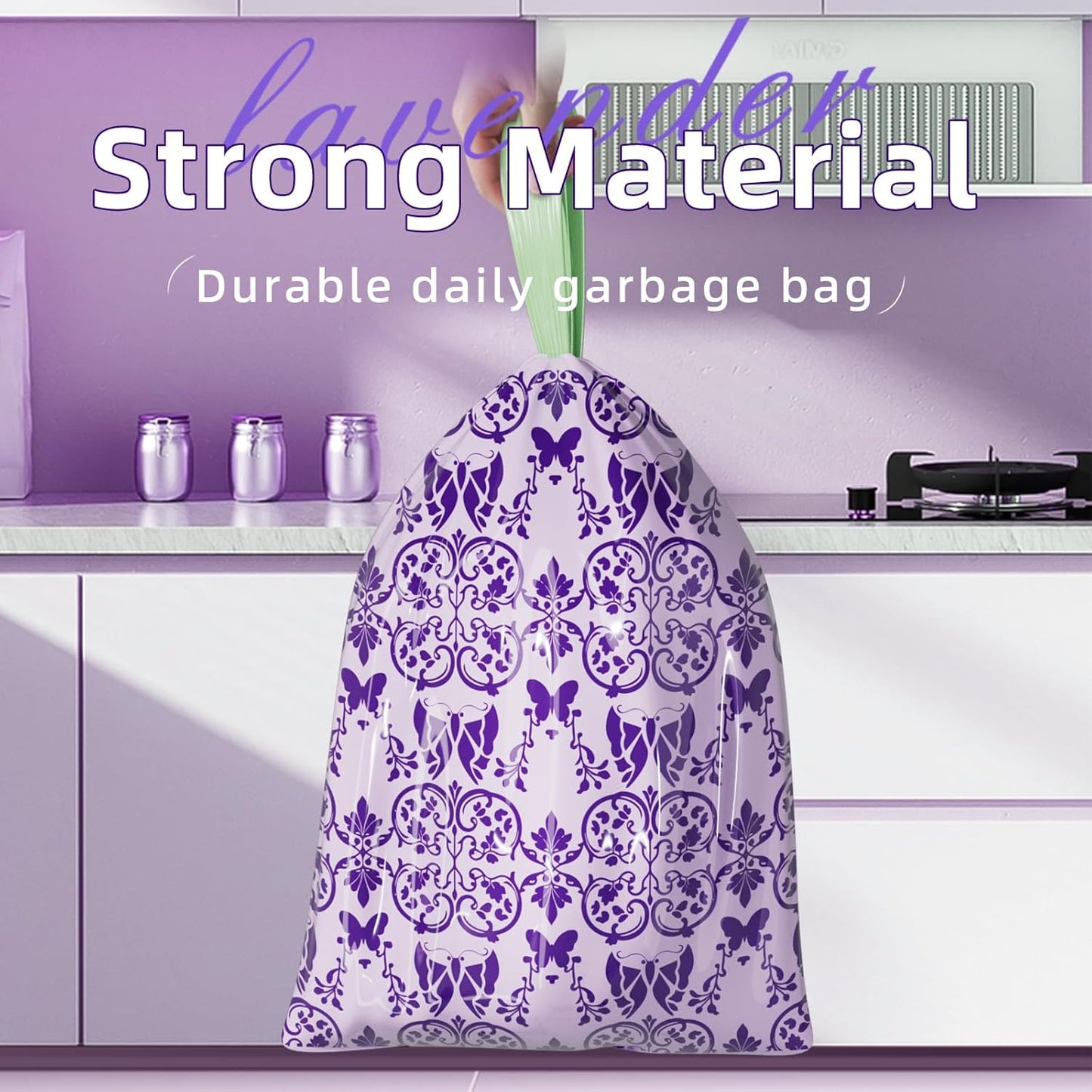 4 Gallon Small Trash Bags Drawstring,4 Gal Trash Can Liners,Small Bathroom Garbage Bags Scented,Tear Resistant Garbage Bags,50 Count Trash-Can-Liners (Lavender)
