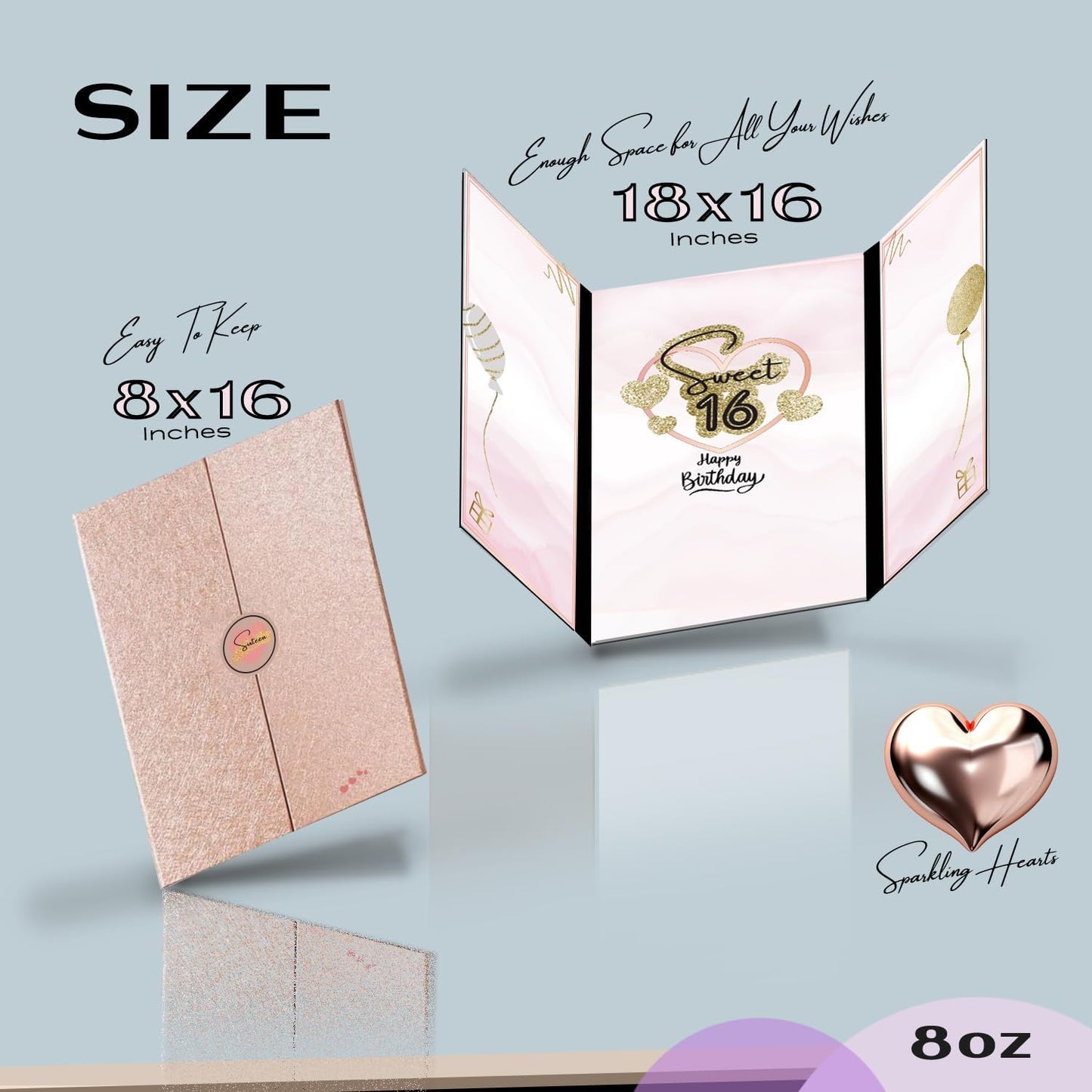 Sweet 16 Birthday Rose Gold Guest Book Party Decorations for Girls 12"x18" - 16 Years Guest Book Alternative - Sweet Sixteen Party Keepsake - Sign In Poster Card, 16th Birthday Gifts - No Pen