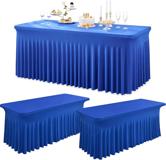 3 Packs Royal Blue Spandex Tablecloths for 6 Foot Rectangle Tables, Stretchy Fitted 6FT Royal Blue Table Skirt for Wedding Party, Wrinkle Free Tablecloths for Banquet Wedding Birthday Party