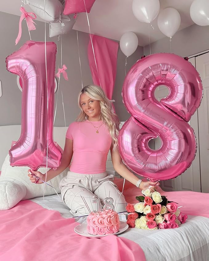 40 Inch Pearlescent Pink 1 Balloon for First Birthday, 1st Number Balloons Birthday Decorations for Girl Kids Toddler Baby, One Giant Number 1 Balloon