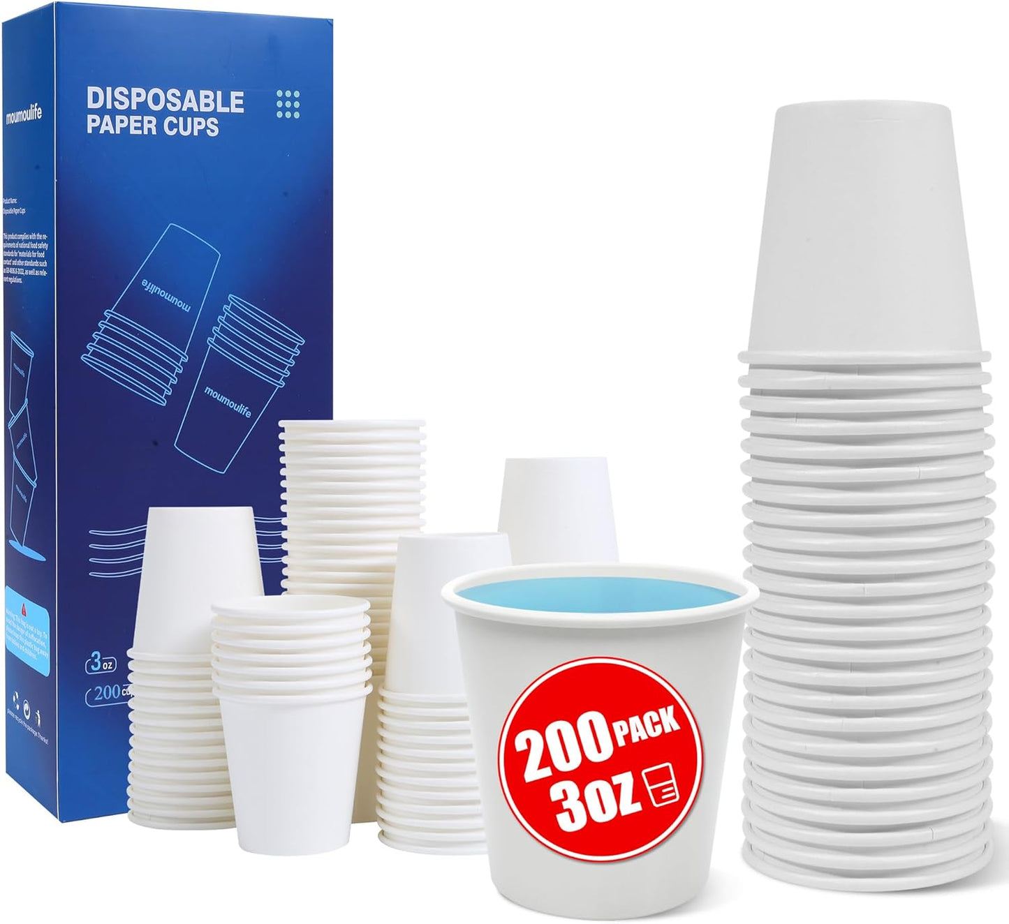 200 Count 3oz Disposable Paper Cups, Bathroom Mouthwash Cups, Leak-Free Food Safe Small White Paper Mini Cups for Bathroom