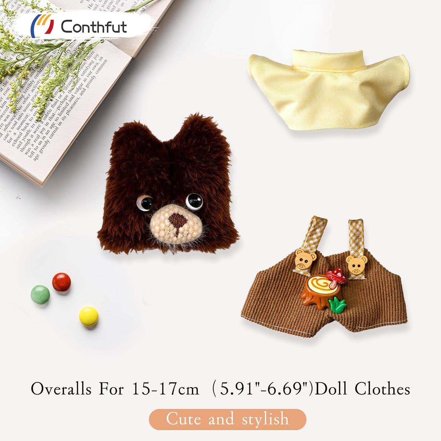 Overalls Doll Clothes,17cm/15cm Dolls Outfit Set,Accessories for Doll ,Stylish Clothes Set for Dolls Dress Up (No Doll)(Dark Brown)