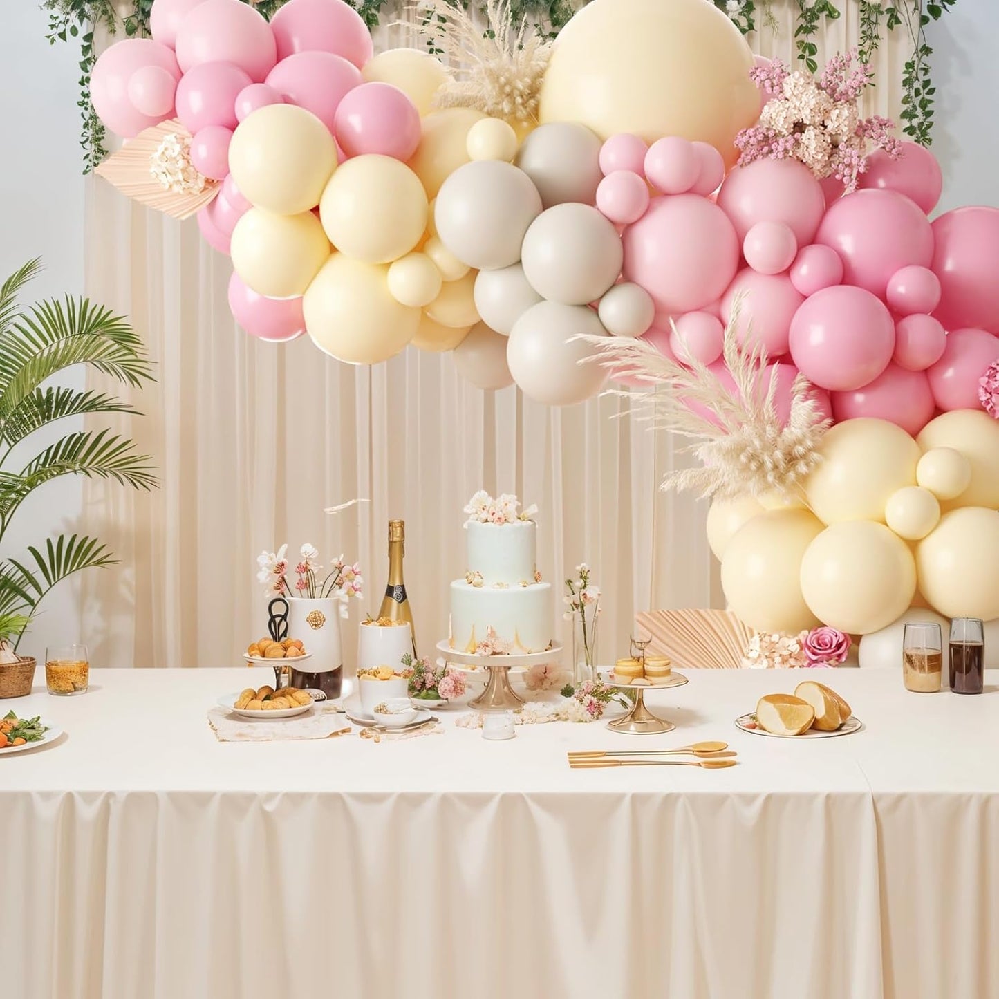 Pink and Yellow Balloon Arch Garland Kit, Pastel Pink Balloons Baby Pink Pastel Yellow Sand White Latex Party Balloon for Baby Shower Theme Birthday Gender Reveal Wedding Party Decoration