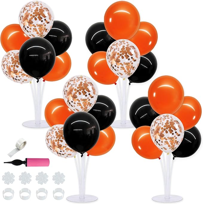 TONIFUL 4 Set Balloons Black Orange Confetti Balloon Stand Centerpiece Table Decorations for Halloween,Celebration Party Bar,Birthday Decorations,Anniversary,Graduation Decoration 2026