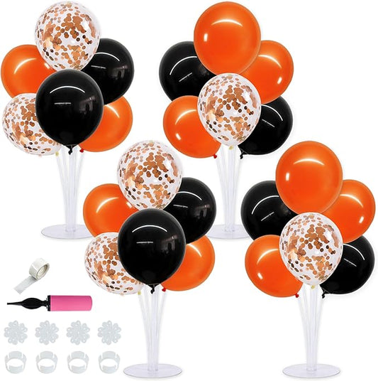 TONIFUL 4 Set Balloons Black Orange Confetti Balloon Stand Centerpiece Table Decorations for Halloween,Celebration Party Bar,Birthday Decorations,Anniversary,Graduation Decoration 2026