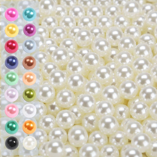 980pcs Undrilled Holeless ABS Faux Pearl Beads for Vase fillers, No Hole Round Pearls for Cosmetic Boxes, DIY Parts, Table Scatter, Wedding, Birthday Party Home Decorating (Ivory, 8mm)