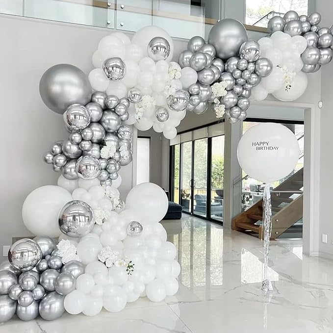 Metallic Silver Balloons 12 inch, Chrome Silver Latex Balloons 50pcs Party Balloons for Graduation Wedding Baby Shower Disco Birthday Party Decorations