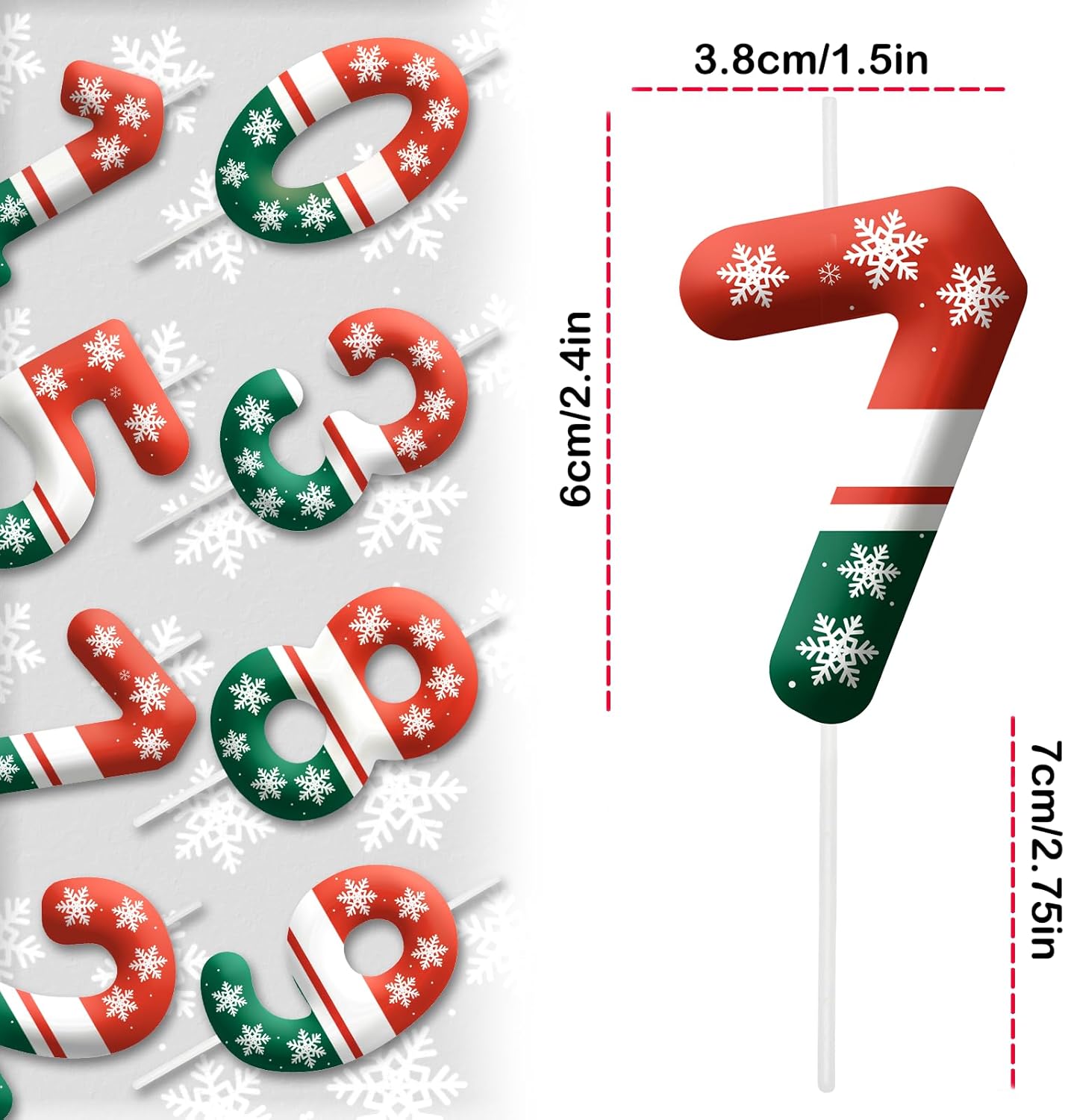 Christmas 7th Birthday Number Candles, Number 7 Candle Cake Toppers for Christmas Themed Parties, 7th Birthday Cake Candles for Boys and Girls, Kids Party Supplies