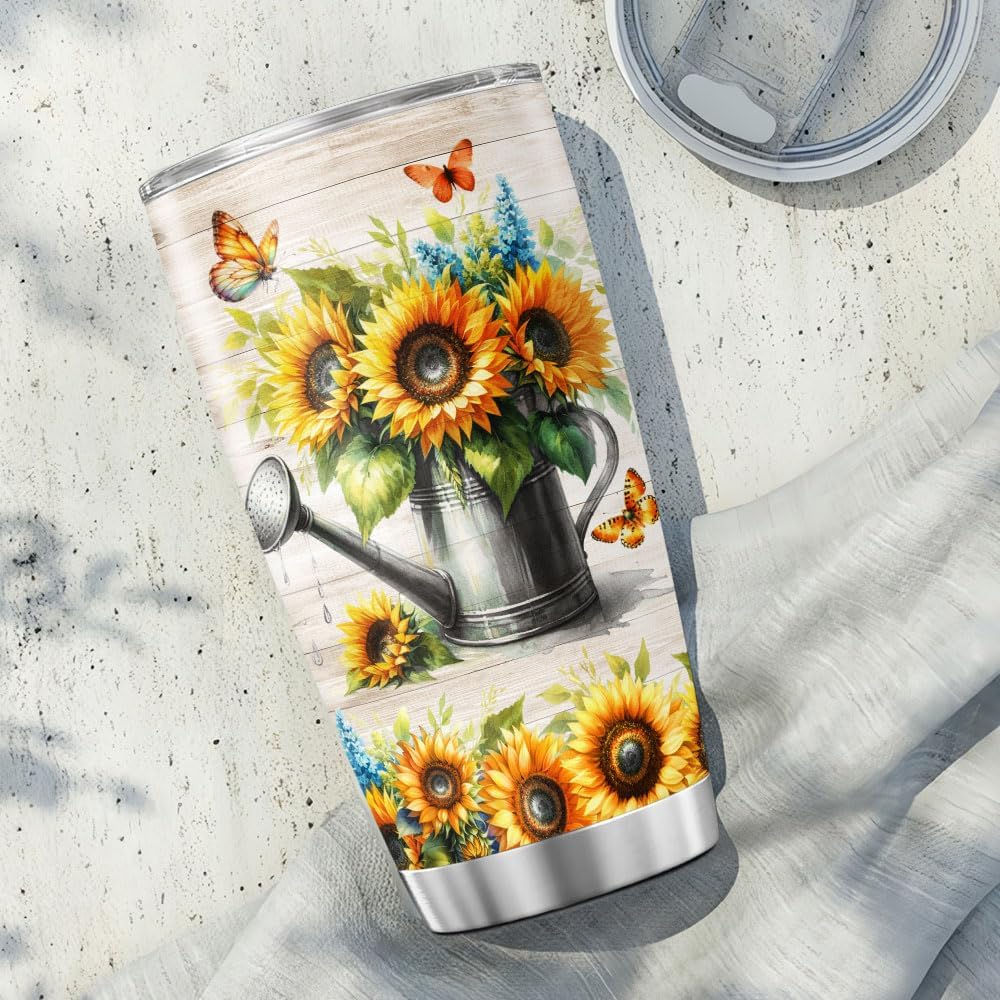 Sunflower Gifts, Sunflower Advice, Floral Cups Flower, Tumbler 20 Oz With Lid And Straw