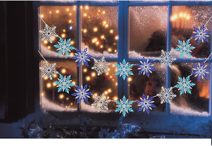 2 Pcs Silver Blue Snowflake Banner, Snowflake Winter Party Decorations, Snowflake Garland Christmas Party Decorations (Mix)